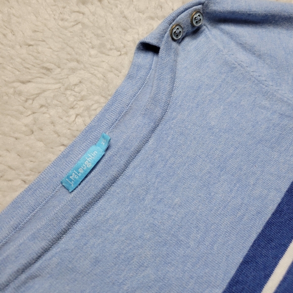 J. McLaughlin Stripe 3/4 Sleeve Sweater Blue White Nautical Cotton Modal Buttons - Picture 2 of 6